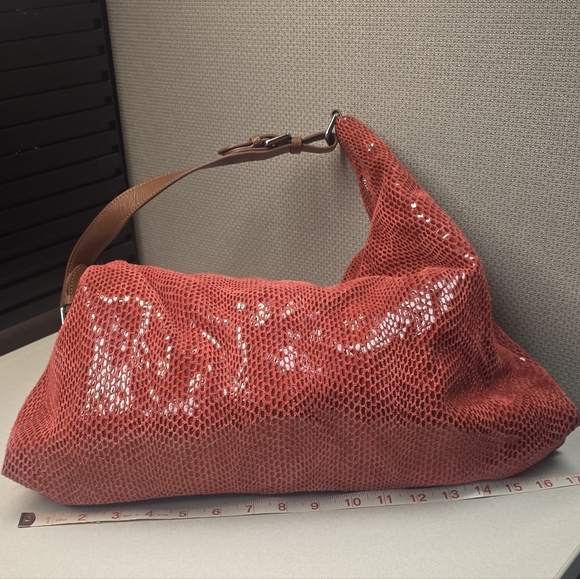 Sorial Red Sammie Large Leather Snakeskin Embossed Sparkly Hobo Bag - Picture 13 of 14